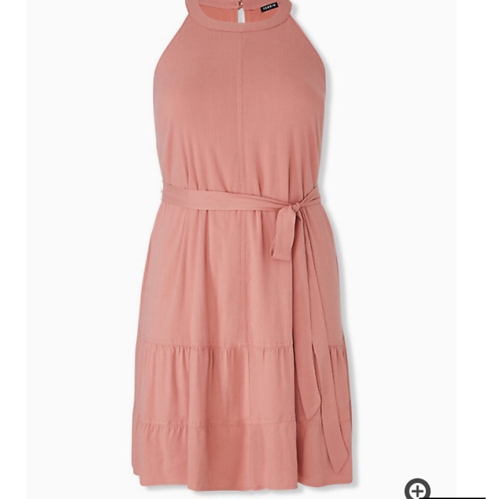 Torrid Stretch woven self tie tiered dress.